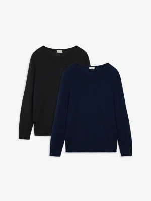 Cienki sweter z dekoltem w serek ( 2 szt.) BonPrix niebieski