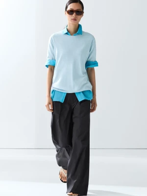 Cienki Sweter Z Dzianiny Z Krótkim Rękawem - Jasnoniebieski - Massimo Dutti - Female