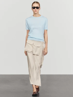 Cienki Sweter Z Dzianiny Z Krótkim Rękawem - Jasnoniebieski - Massimo Dutti - Female