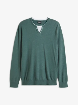 Cienki sweter z efektem dwóch warstw z miękkiej mieszanki bawełny BonPrix zielony