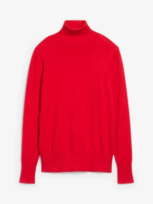 Cienki sweter z golfem BonPrix czerwony