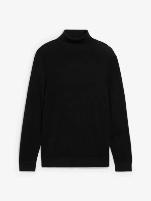 Cienki sweter z golfem z domieszką wełny merino, slim fit BonPrix czarny