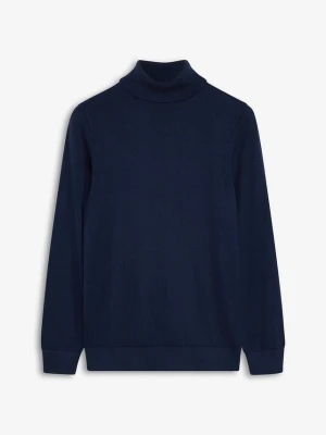 Cienki sweter z golfem z domieszką wełny merino, slim fit BonPrix niebieski