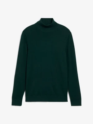 Cienki sweter z golfem z domieszką wełny merino, slim fit BonPrix zielony