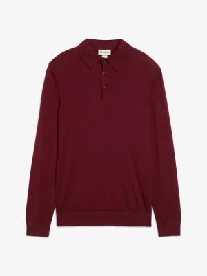 Cienki sweter z kołnierzykiem polo z domieszką wysokogatunkowej wełny merino, slim fit BonPrix czerwony