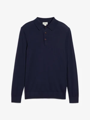 Cienki sweter z kołnierzykiem polo z domieszką wysokogatunkowej wełny merino, slim fit BonPrix niebieski