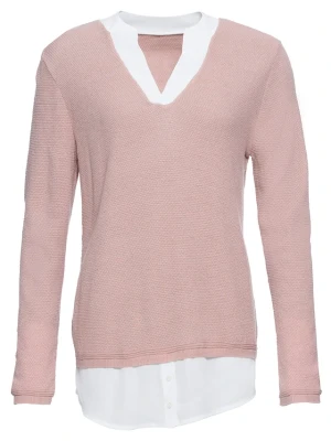 Cienki sweter z koszulową wstawką BonPrix różowy