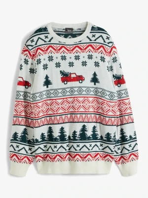 Cienki sweter z motywem bożonarodzeniowym BonPrix biały