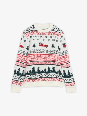 Cienki sweter z motywem bożonarodzeniowym BonPrix biały