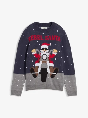 Cienki sweter z motywem bożonarodzeniowym BonPrix niebieski