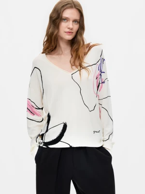Cienki sweter z nadrukiem Desigual biały