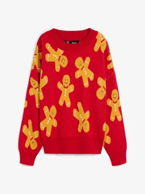 Cienki sweter z okrągłym dekoltem, oversize BonPrix czerwony