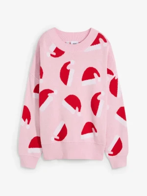 Cienki sweter z okrągłym dekoltem, oversize BonPrix różowy