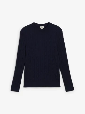 Cienki sweter ze wzorem w warkocze, slim fit BonPrix niebieski