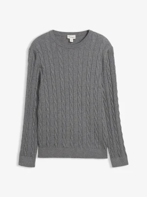 Cienki sweter ze wzorem w warkocze, slim fit BonPrix szary