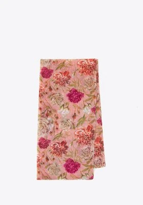 Cienki szal damski w kwiaty różowo - zielony Wittchen