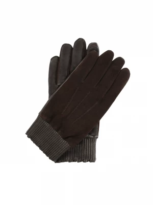 Ciepłe rękawiczki męskie ze skóry licowej i zamszu Kazar
