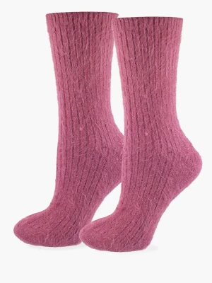 Ciepłe skarpetki damskie prążkowane z naturalnej bawełny - Angora F28 MARILYN