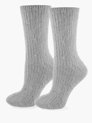 Ciepłe skarpetki damskie prążkowane z naturalnej bawełny - Angora F28 MARILYN