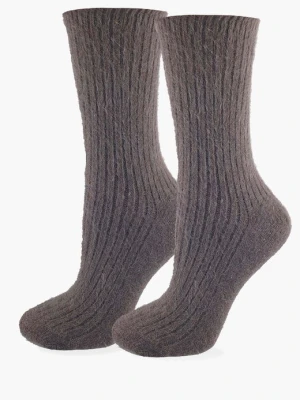 Ciepłe skarpetki damskie prążkowane z naturalnej bawełny - Angora F28 MARILYN