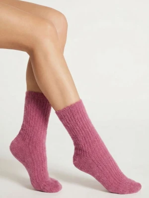 Ciepłe skarpetki damskie prążkowane z naturalnej bawełny - Angora F28 MARILYN