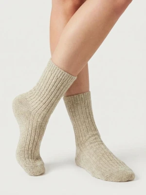 Ciepłe skarpetki damskie prążkowane z naturalnej bawełny - Angora F28 MARILYN