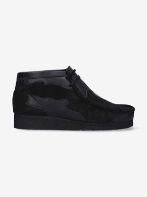 Clarks Originals botki skórzane Wallabee Patch damskie kolor czarny na płaskim obcasie 26163957