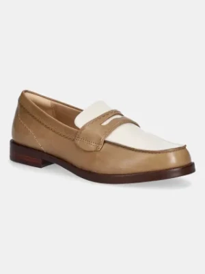 Clarks Originals mokasyny skórzane Straven Edge damskie kolor brązowy na płaskim obcasie 26181272