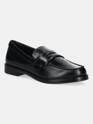 Clarks Originals mokasyny skórzane Straven Edge damskie kolor czarny na płaskim obcasie 26181277