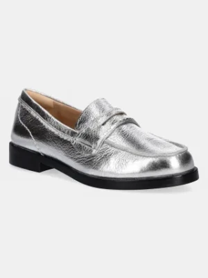 Clarks Originals mokasyny skórzane Straven Edge damskie kolor srebrny na płaskim obcasie 26181275
