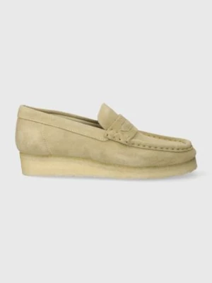 Clarks Originals mokasyny skórzane Wallabee Loafer damskie kolor beżowy na płaskim obcasie 26173508