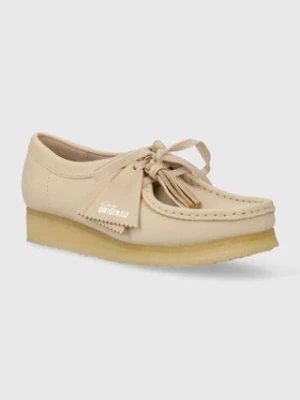 Clarks Originals półbuty skórzane Wallabee damskie kolor beżowy na płaskim obcasie 26175773