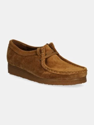 Clarks Originals półbuty zamszowe Wallabee damskie kolor brązowy na płaskim obcasie 26168668