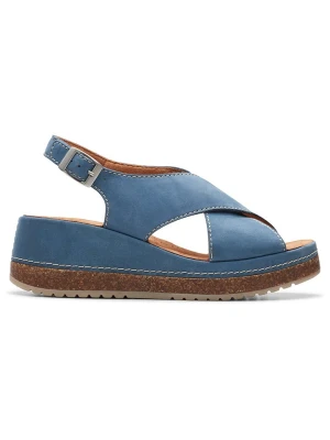 Clarks Skórzane sandały "Kassanda Step" w kolorze niebieskim na koturnie rozmiar: 42