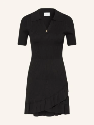 Claudie Pierlot Dzianinowa Sukienka Polo Z Falbanami schwarz