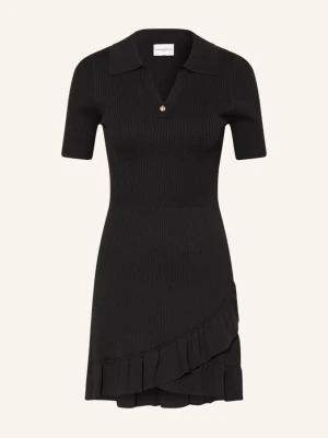 Claudie Pierlot Dzianinowa Sukienka Polo Z Falbanami schwarz