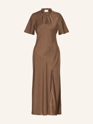 Claudie Pierlot Satyna Sukienka Z Falbanami braun