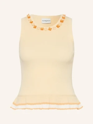 Claudie Pierlot Sweter Z Dzianiny Z Ozdobnymi Koralikami I Falbankami gelb