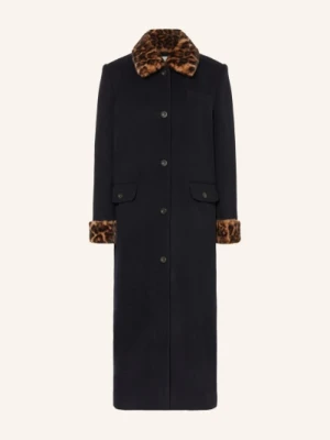 Claudie Pierlot Wełniany Płaszcz Z Sztucznym Futrem blau