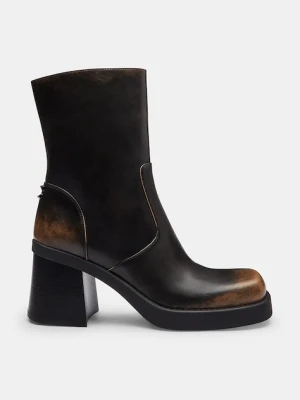 Coach botki skórzane Sculpted C Loved Leather Bootie damskie kolor czarny na słupku lekko ocieplone CBO46