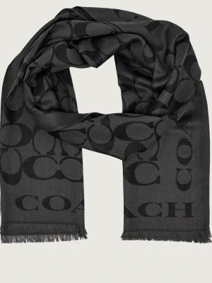 Coach Jedwabny szal Signature C Border grafitowy