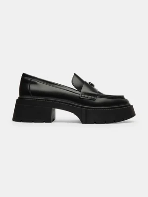 Coach mokasyny skórzane Leah Platform Leather Loafer damskie kolor czarny na platformie CZ382