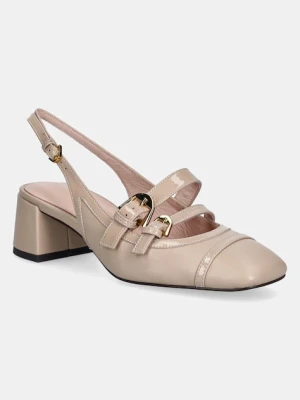 Coccinelle czółenka skórzane kolor beżowy na słupku z odkrytą piętą E4 S5C 21 02 01 N12