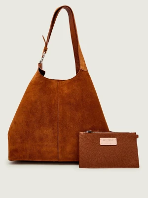 Coccinelle Shopperka + saszetka C-Easy | zamsz camel