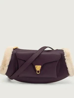 Coccinelle Skórzana torebka na ramię BEAT | shearling