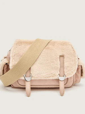 Coccinelle Torebka na ramię Coccinelle Campus | shearling | z dodatkiem skóry nude
