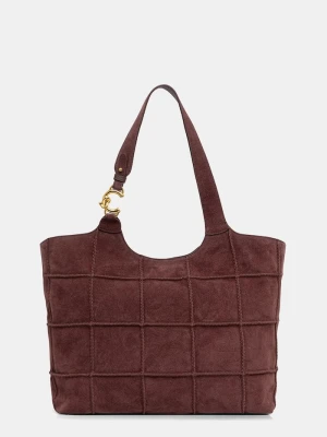 Coccinelle torebka shopper damska zamszowa bordowy
