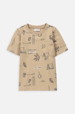 Coccodrillo t-shirt bawełniany dziecięcy kolor beżowy wzorzysty