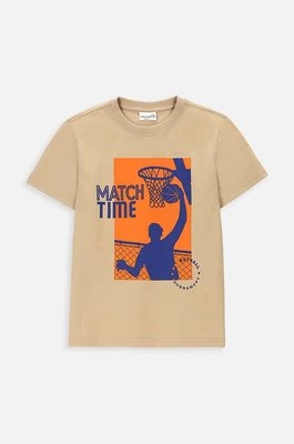 Coccodrillo t-shirt bawełniany dziecięcy kolor beżowy z nadrukiem
