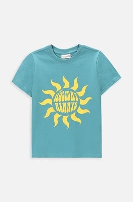 Coccodrillo t-shirt bawełniany dziecięcy kolor turkusowy z nadrukiem